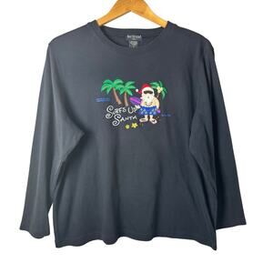 Bay Studio Surfs Up Santa Christmas Shirt Women’s Size 1X Black Embroidered